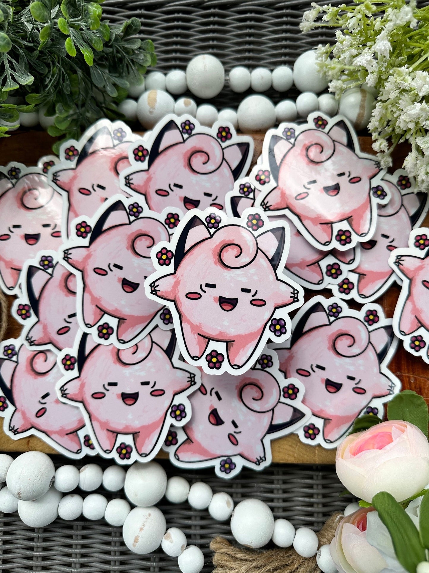 Adorable Sticker Laying in Flowers, Makes for an Uplifting Gift, Pokemon Vinyl Sticker, Journaling Stickers, Planner Stickers.