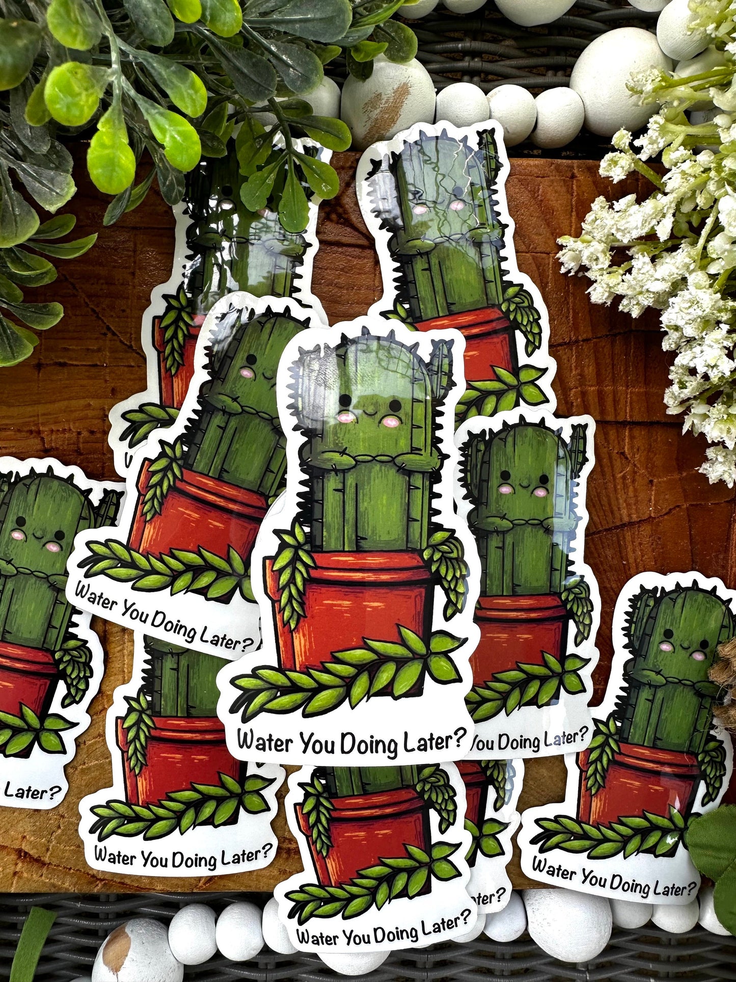 Water You Doing Later Cactus Sticker, Journaling Sticker, Fun Gifts for Everyone, Water Bottle Stickers, Plant Sticker, Great for Decorating