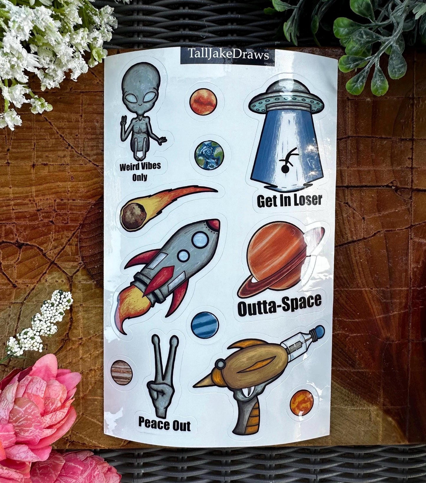 Outer-Space Themed Sticker Sheet, Journaling Stickers, Fun Gifts For Everyone, Waterbottle Stickers, Outer-Space, Space, Alien Stickers