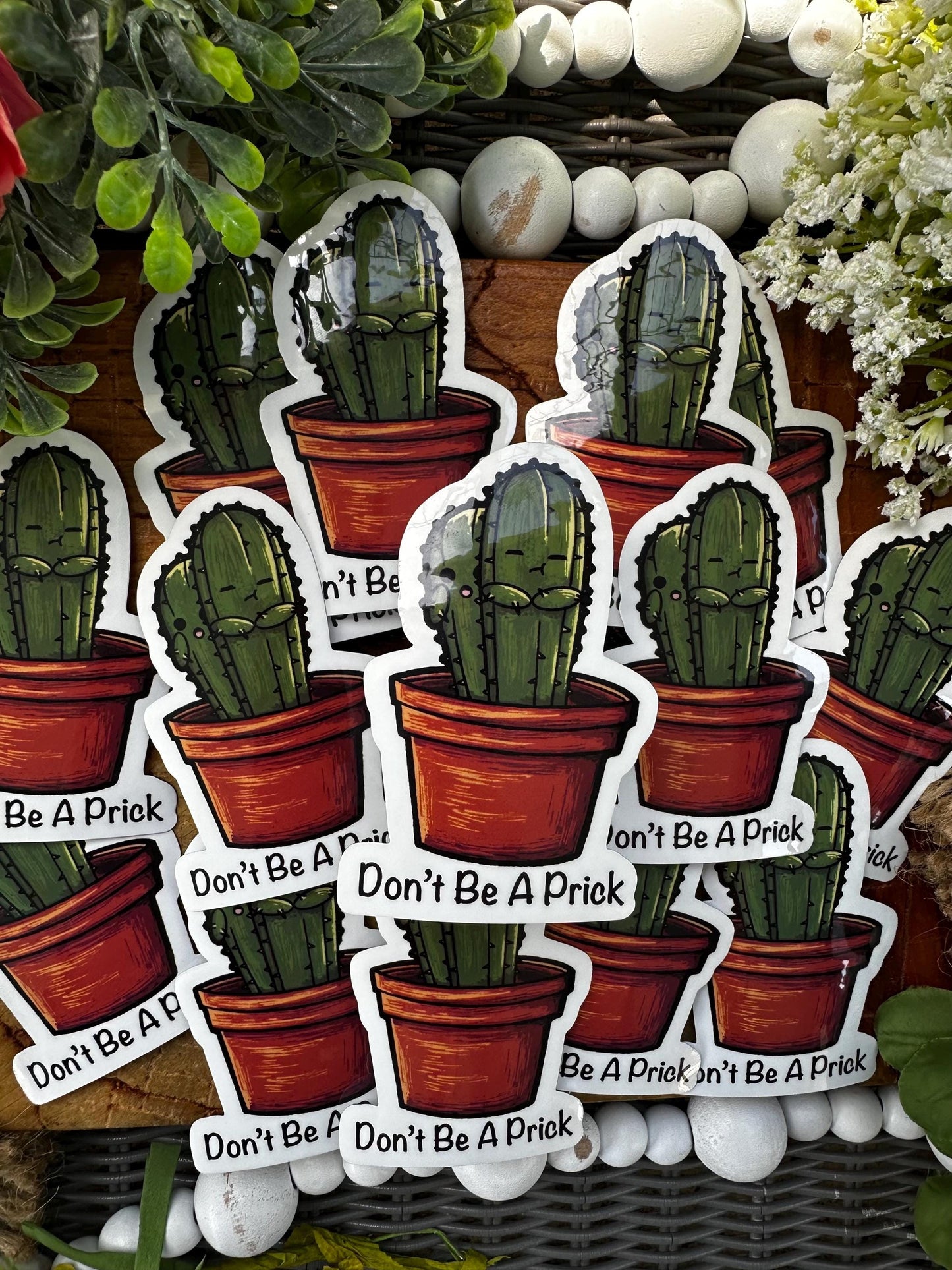 Colorful 6-Pack Vinyl Cactus Themed Stickers - Cute Adhesive Decals for Journals & Laptops