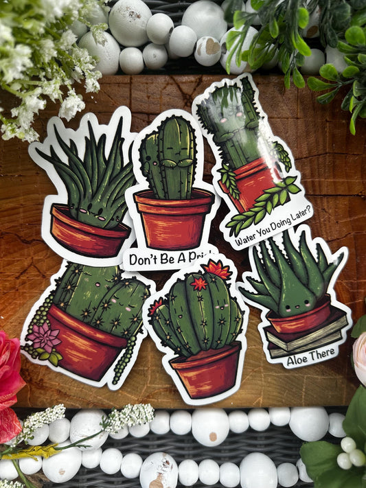 Colorful 6-Pack Vinyl Cactus Themed Stickers - Cute Adhesive Decals for Journals & Laptops