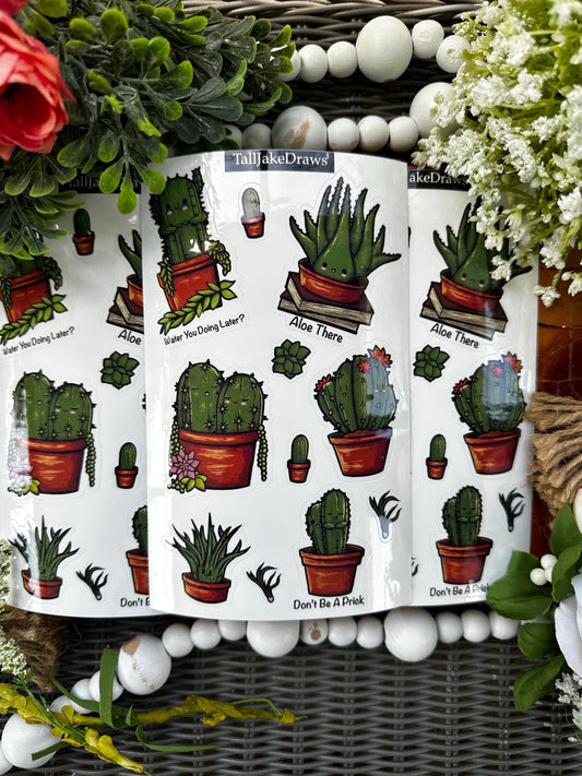 Cactus Themed Sticker Sheet, Journaling Stickers, Fun Gifts For Everyone, Waterbottle Stickers, Cute Decoration, Cactus , Plant Stickers