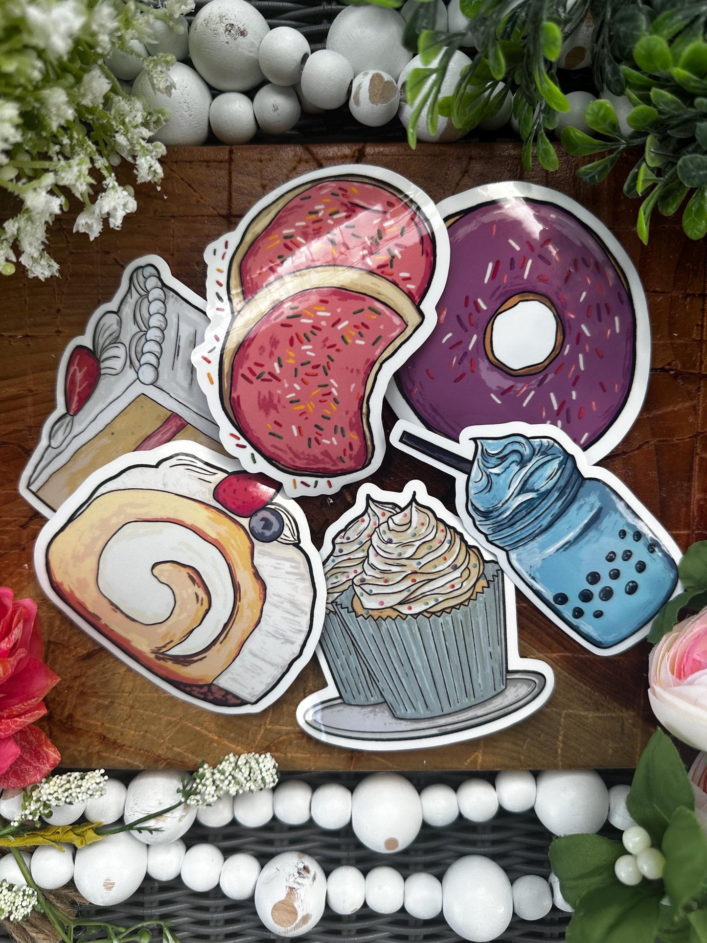 Delightful 6 Pack of Vinyl Dessert Stickers, Perfect for Any Smooth Surface like Laptops & Waterbottles!!