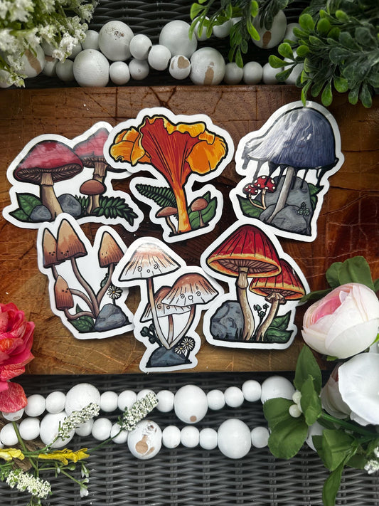 Handmade Mushroom Sticker Collection - 6-Pack Vinyl Decals for Nature Lovers