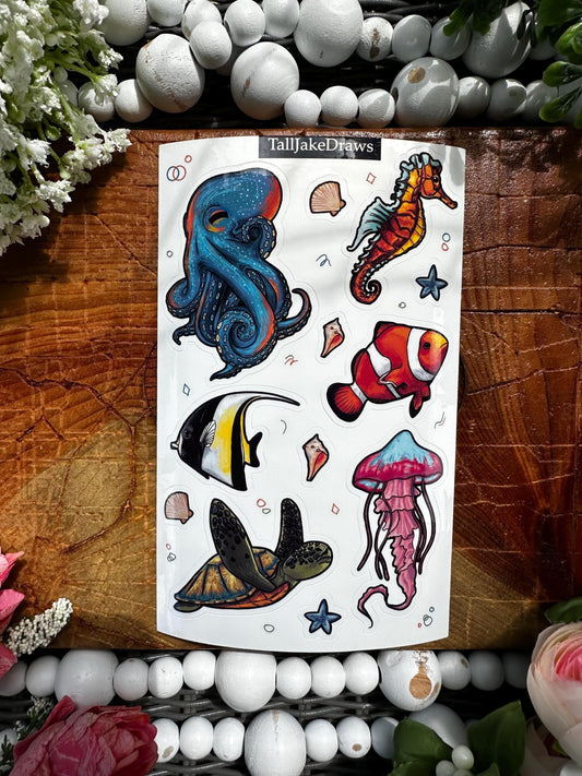 Colorful Sea Animal Sticker Sheet - Fun and Unique Sticker Sheet for Any Surface! Perfect Gift Idea