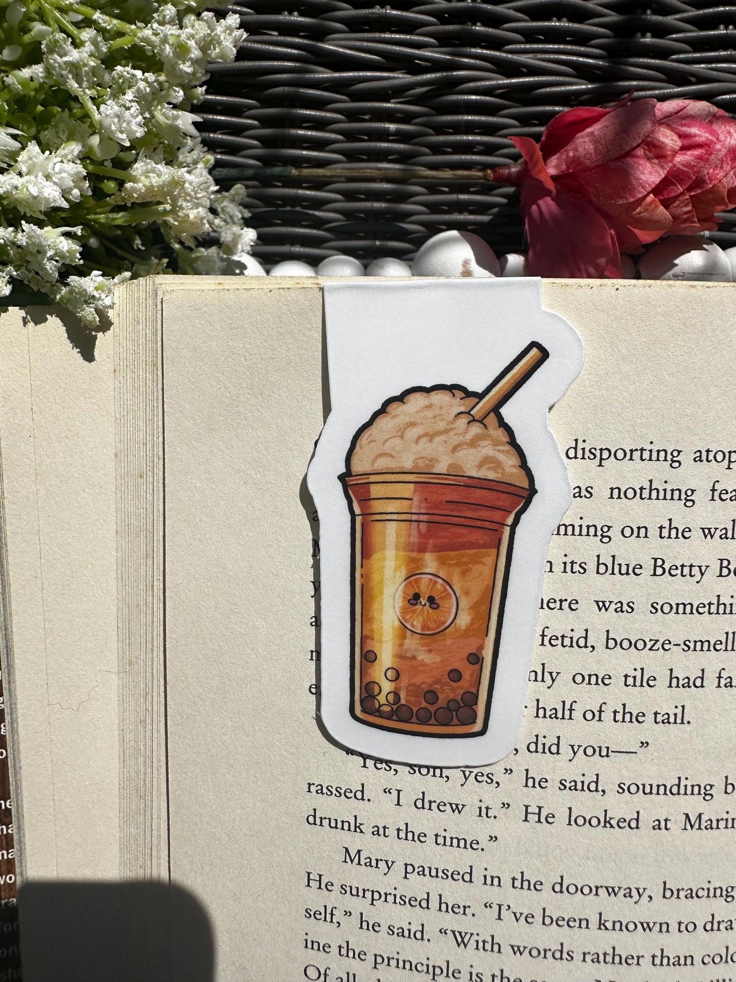 Orange Boba Drink Magnetic Bookmark, Bookmark, Food & Drink Themed, Book Accessories, Gift For Reader, Planner Accessories