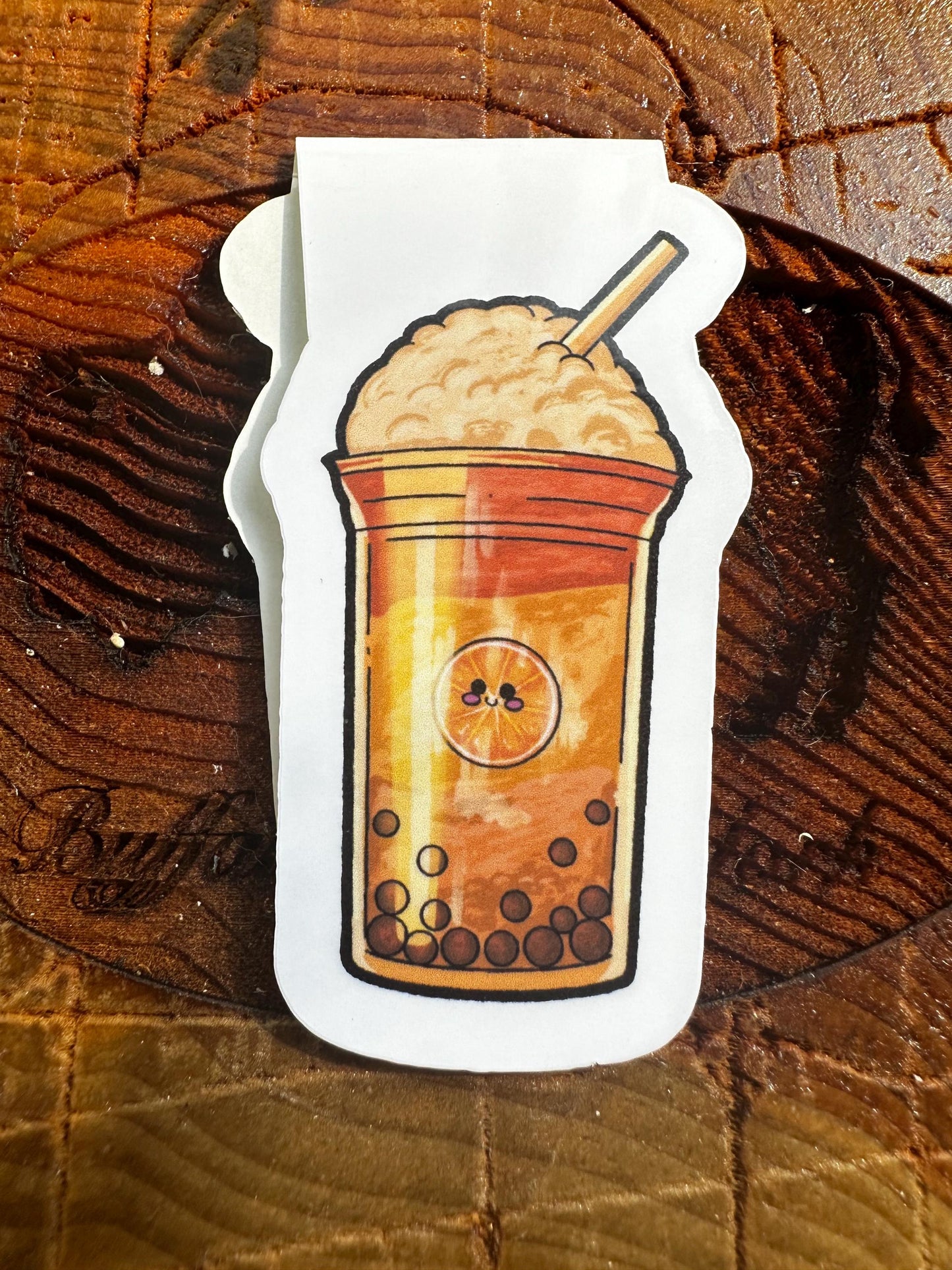 Orange Boba Drink Magnetic Bookmark, Bookmark, Food & Drink Themed, Book Accessories, Gift For Reader, Planner Accessories