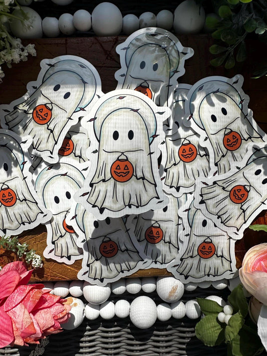 Trick or Treating Ghost Sticker , Journaling Sticker, Fun Gift Ideas, Water Bottle Stickers, Halloween Stickers, Colorful Decorations.