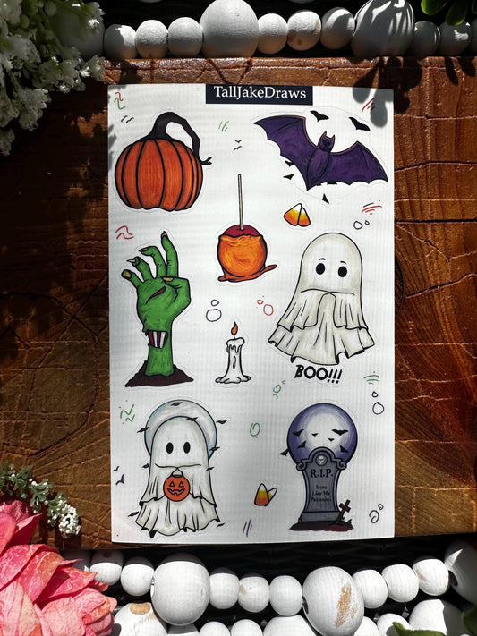 Cute Halloween Themed Sticker Sheet , Journaling Sticker, Fun Gift Ideas, Water Bottle Stickers, Halloween Stickers, Colorful Decorations.