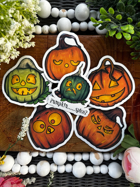 Colorful 6-Pack Vinyl Pumpkin Themed Stickers - Cute Adhesive Decals for Journals, Laptops & More. Fun Gift Ideas, Cute Stickers.