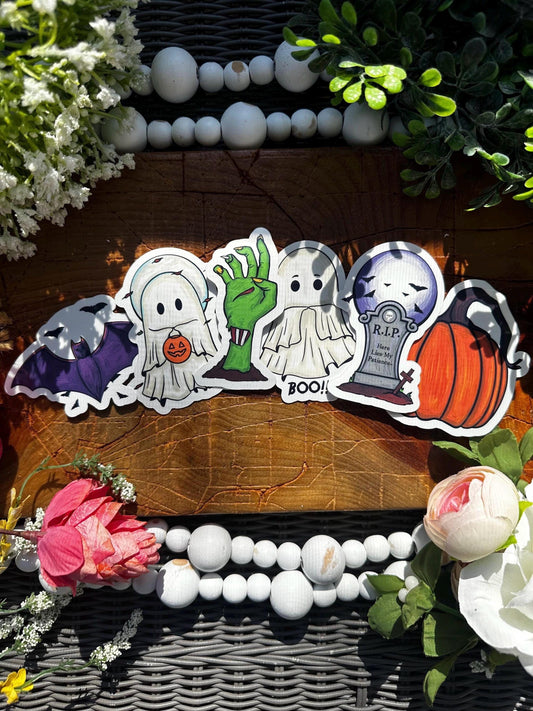 Cute Halloween Themed Sticker Pack (6 Stickers), Fun Gift Ideas, Water Bottle Stickers, Halloween Stickers, Colorful Decorations.