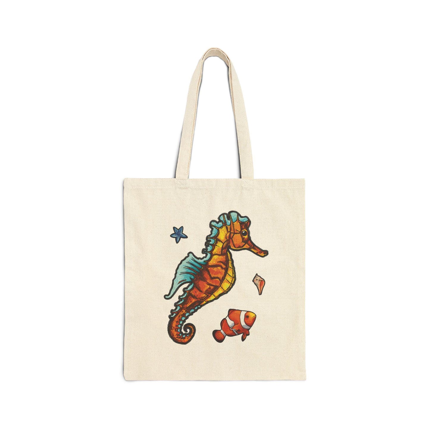 Ocean-Inspired Cotton Canvas Tote Bag, Cute Sea Creature Bag, Beach Tote, Nautical Shopping Bag, Eco-Friendly Gift